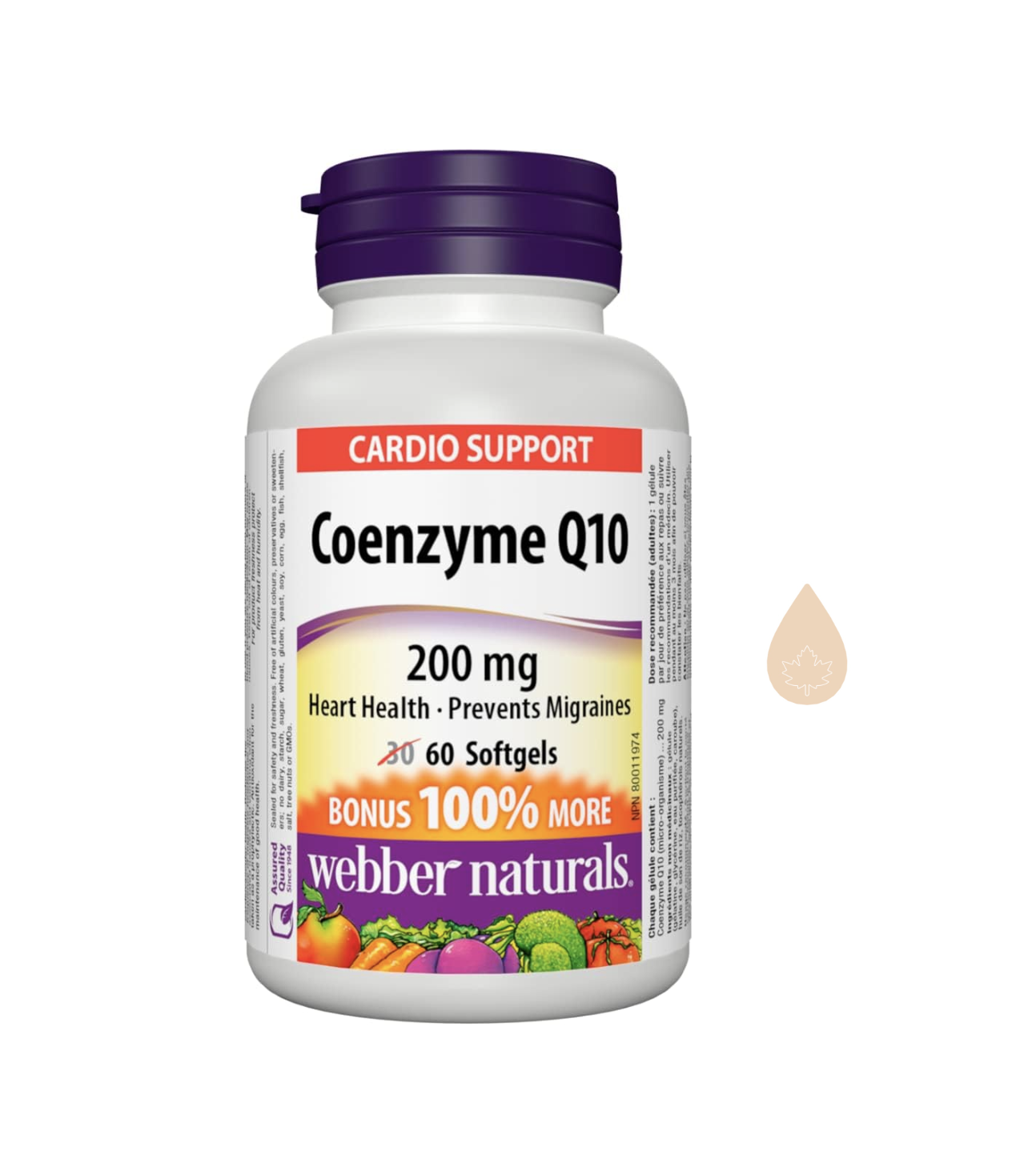 <b>웨버</b>네추럴스 Coenzyme Q10 (CoQ10) 200mg 고효능 항산화 60소프트젤