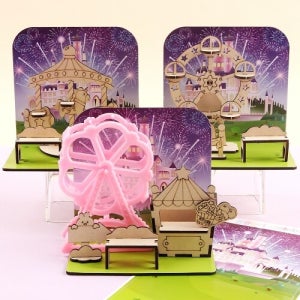 파스텔클레이 우드 놀이 공원 매점 관람차 회전목마 배경판