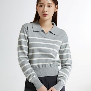 [소프트얀] 스파오 스트라이프 반오픈 니트 SPKWE23W06