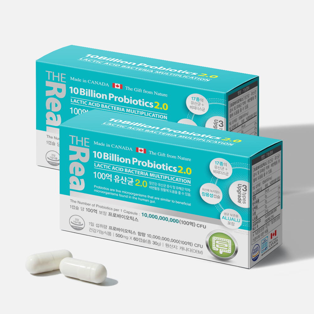<b>더리얼</b> 100억 유산균 2.0 <b>프로바이오틱스</b> 60캡슐, 2개