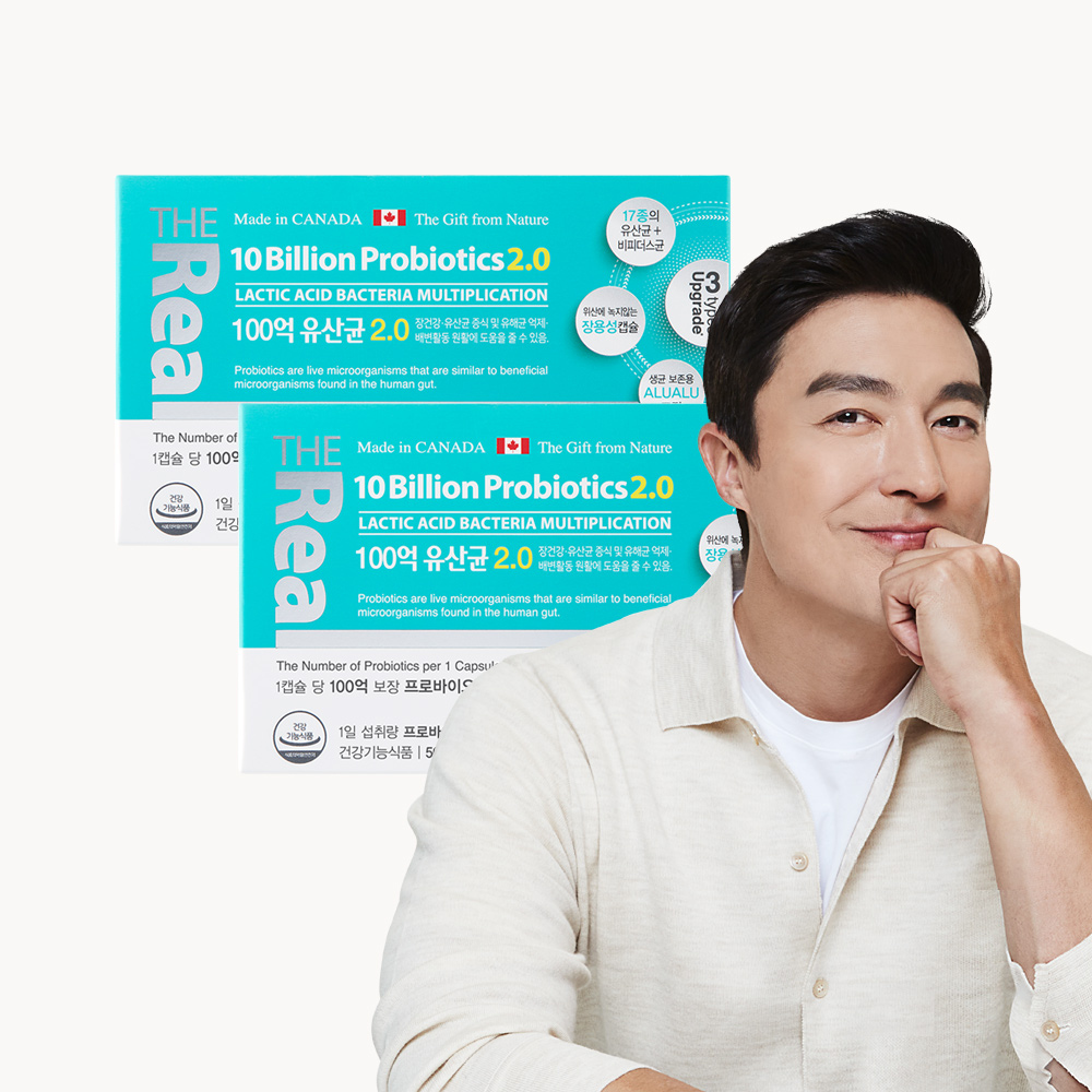 [10% 더적립] <b>더리얼</b> 100억 유산균 2.0 <b>프로바이오틱스</b> 60캡슐, 2개