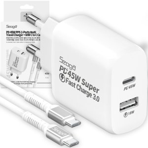 45W PD3.0 PPS 2포트 멀티 초고속 충전기+60W CtoC 케이블 1.5m 세트