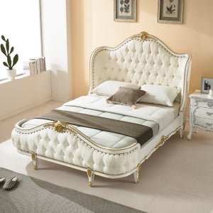 라탈리 화이트 엔틱침대 유럽풍 원목 부부 침대 프레임 퀸