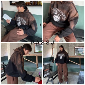 빈티지 워싱 쭈리 박스 오버핏 남녀공용 커플 후드티 3COLOR