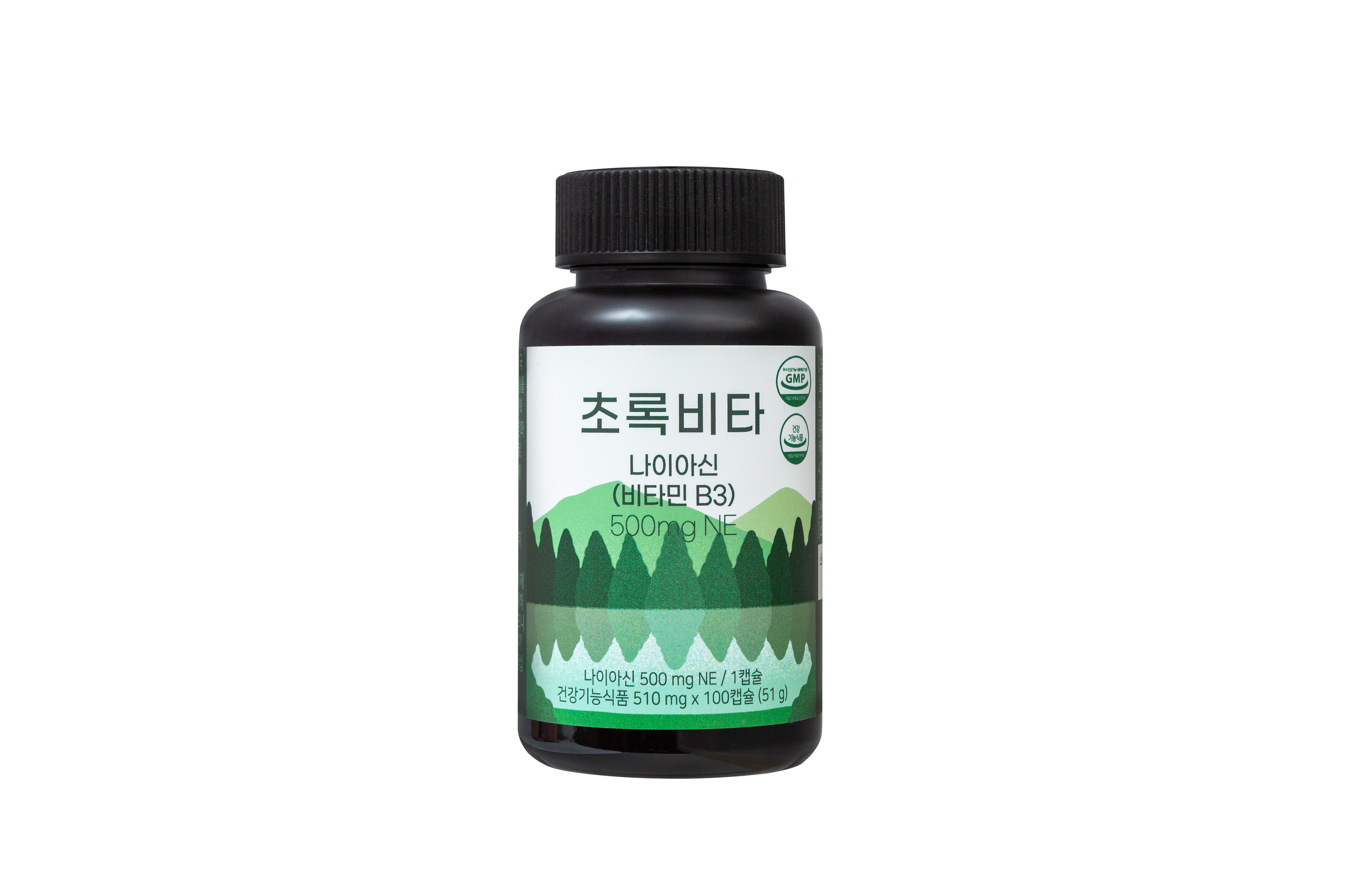 초록비타 고용량 <b>비타민B3</b> 500mg (미국산 니코틴산아미드) 100캡슐, 1개