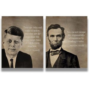 고비보 에이브러햄 링컨과 존 F. Kennedy Patriotic Wall Art 2개의 인쇄물 세트 교실 벽 장식 미국 애국 대통령 역사적 인물 예술 8x10 프레임 8 x 10