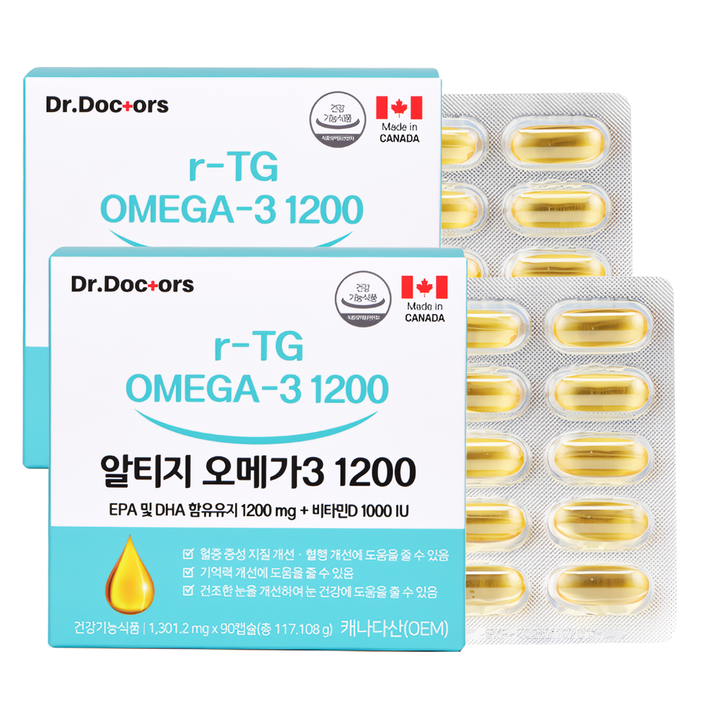 <b>닥터닥터스</b> 알티지 rtg 오메가3 1200 6개월분 기억력 <b>개선</b> <b>혈행개선</b> 눈 영양제