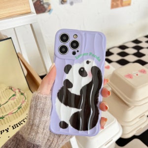 아이폰 14 11 13 12 캐릭터 판다 물결 무늬 프로맥스 미니 퍼플 방지 케이스