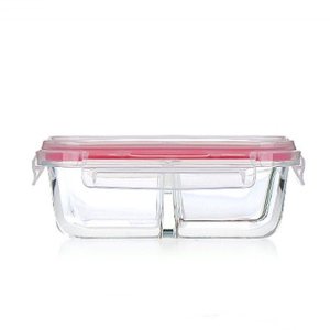 오븐락 2구 직사각 나눔찬통640ml/밀폐용기 내열유리 2칸 투명 냉장고정리