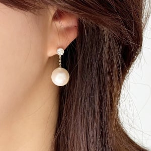 [무배] 실버925 진주 드롭귀걸이 큐빅 귀걸이 12mm