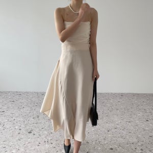 (자체제작)발렌티 스트랩 끈나시 쉬폰 언발런스 사선 원피스 파티 하객룩