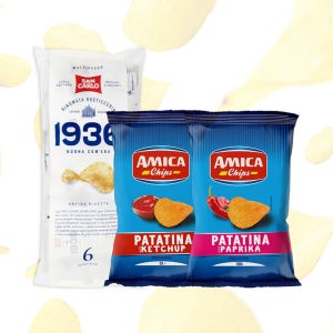 산카를로 1936 감자칩 (미니x6p) 150g 1팩 + 아미카칩 파프리카 100g 1팩 + 케찹맛 100g 1팩 (총 3팩 혼합구성)
