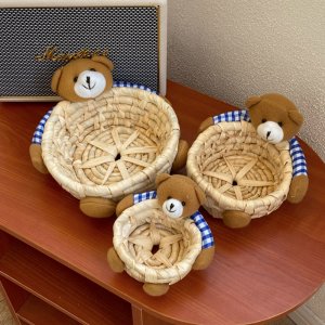 정리바스켓 다용도 원형바구니 곰돌이 캐릭터 리빙바스켓
