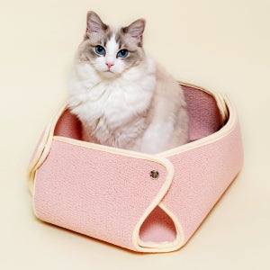 따스넉 냥쿠리 고양이 숨숨집 하우스 바구니 동굴형 피치핑크