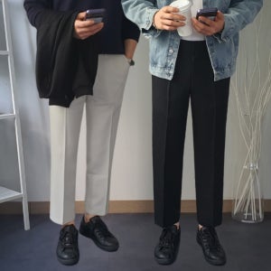 1+1 남자9부슬랙스 옆밴딩슬랙스 남성정장바지 키작남팬츠