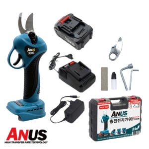 아누스 충전 전동 전지가위 25mm 마끼다호환 21V 3.0Ah배터리1개충전기 가지치기 열매가위 과수원가위
