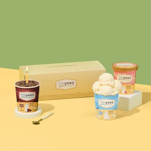 [선물세트] 상하목장 아이스크림 파인트 474ml 밀크1개, 딸기1개, 초코1개 (총 3개)_냉동