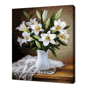 에코솔 셀프페인팅 흰나리꽃 화병 31색 정물화 40x50cm DIY 명화그리기 숫자유화 취미 미술