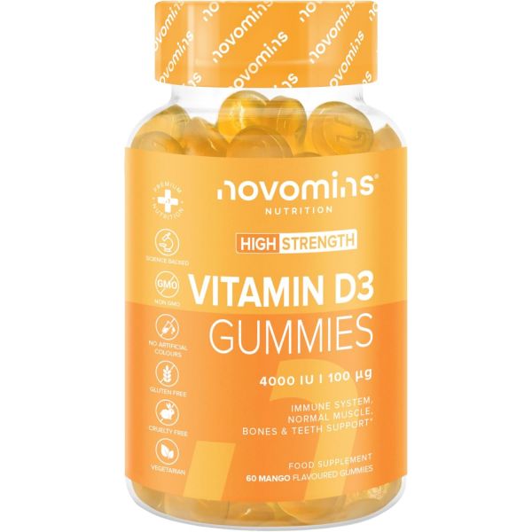 비타민D 젤리 고 4000IU 성인 <b>비타민D3</b> 씹을 수 있는 비타민 프리 노보민스의