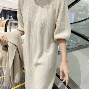 니트원피스 홀가먼트 퍼프 7부 루즈핏 롱 원피스