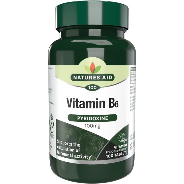 자연 보조 <b>비타민B6</b> 100mg 피리독신 100정.