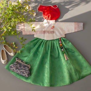 단아 여아 한복 양단 색동 아이보리 초록(백일-15호)유아 아기 주니어 돌 백일 명절