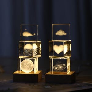 아오라 크리스탈 구름 무드등 유리구슬 투명 사각 인테리어 오브제 수정구 소품 장식