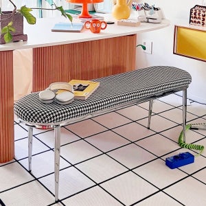 아트웨이 세스카 하운드체크 패브릭 식탁 긴의자 2인 벤치 의자