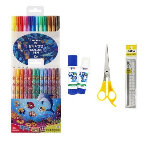 신학기 새학기 입학 준비물 문구 세트 색연필 싸인펜 가위 풀 15cm 자 초등학생