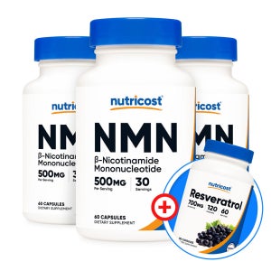 뉴트리코스트 NMN 엔엠엔 500mg 60캡슐 3개 + 레스베라트롤 120캡슐 1개