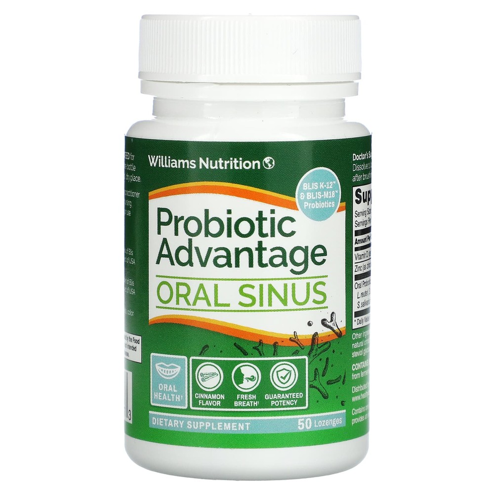 <b>Williams</b> Nutrition 유산균 <b>프로바이오틱스</b> 시나몬 향 사탕 정제 50정
