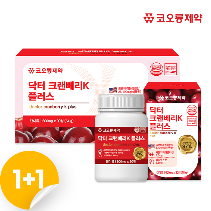코오롱제약 닥터 크랜베리 K 플러스 90정 콜라겐 히알루론산 여성건강 90g, 2개
