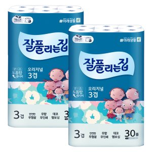 미래생활 잘풀리는집 오리지널 3겹 데코 30롤 2팩 두루마리 휴지 화장지