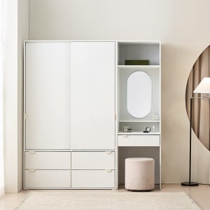 바스포르 레이나 1800 슬라이딩 옷장 세트 1200 서랍옷장 (선반형)+600 수납화장대