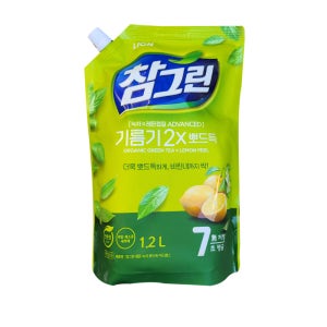 참그린 기름기 2X 뽀드득 레몬 녹차 주방세제 1.2L 리필