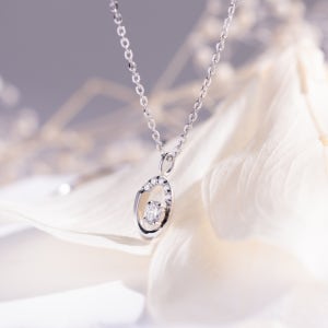 14K 디아나 화이트골드 타원 1부 퓨어 큐빅 팬던트 목걸이 여자친구 선물