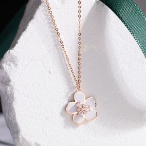 14K 메리골드 에폭시 큐빅 플라워 벚꽃 꽃 꽃술 사계절 목걸이 화이트 골드 핑크 로즈