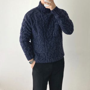 남자니트 목폴라 트리플G 꽈배기 램스울 오버핏 긴팔스웨터