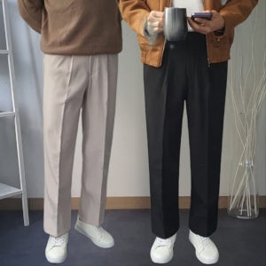 1+1 남자슬랙스 남성정장바지 반밴딩슬랙스 세미와이드슬렉스