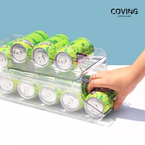 2단 캔디스펜서 소 편의점 뚱캔 보관 캔맥주 정리 자동정렬 디스펜서 주방 냉장고정리트레이