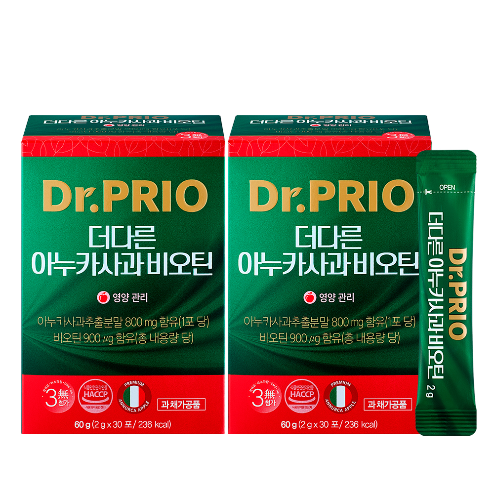 <b>닥터프리오</b> 아누카사과 비오틴 맥주효모 60g 30포 2박스 2개월분