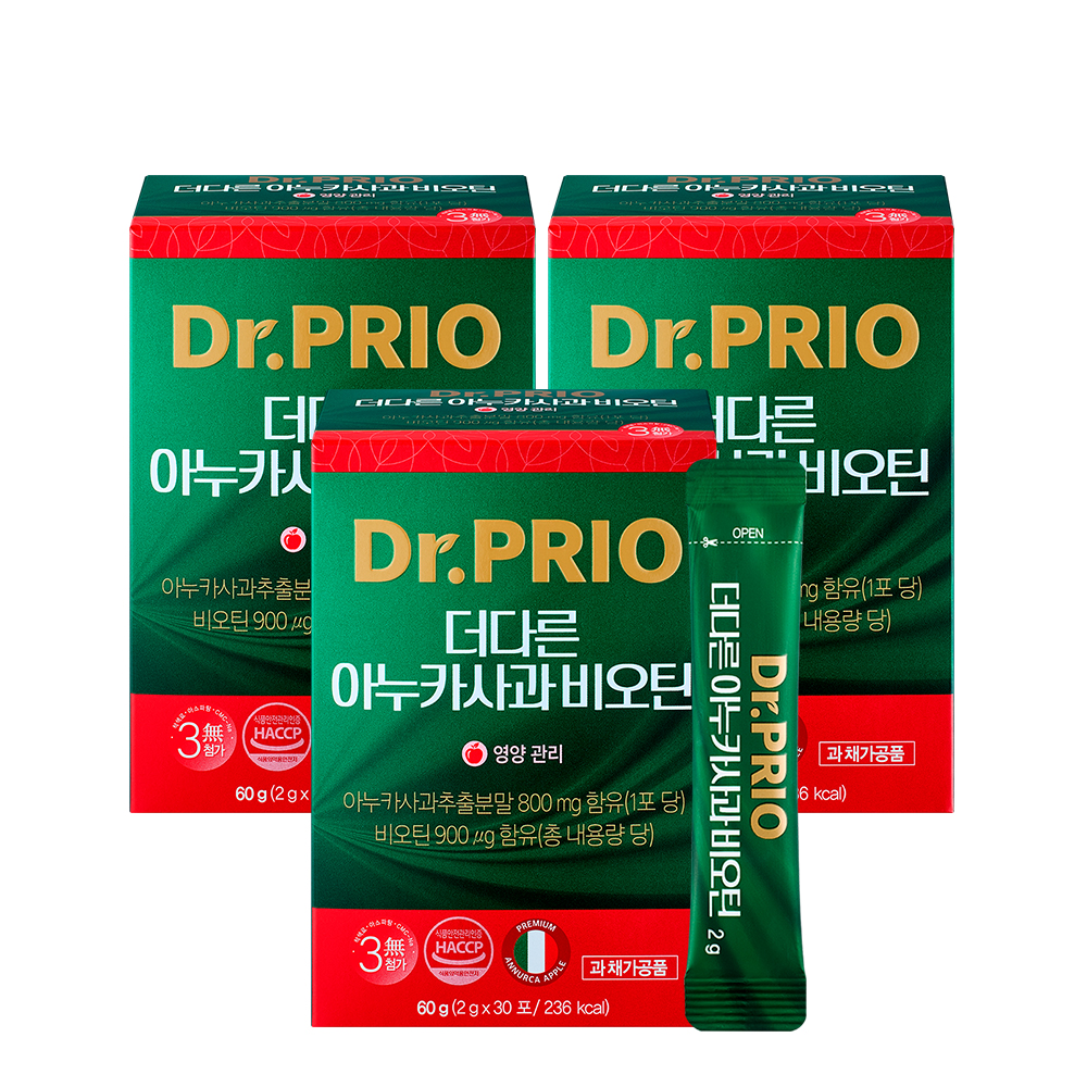 <b>닥터프리오</b> 아누카사과 비오틴 맥주효모 60g 30포 3박스 3개월분
