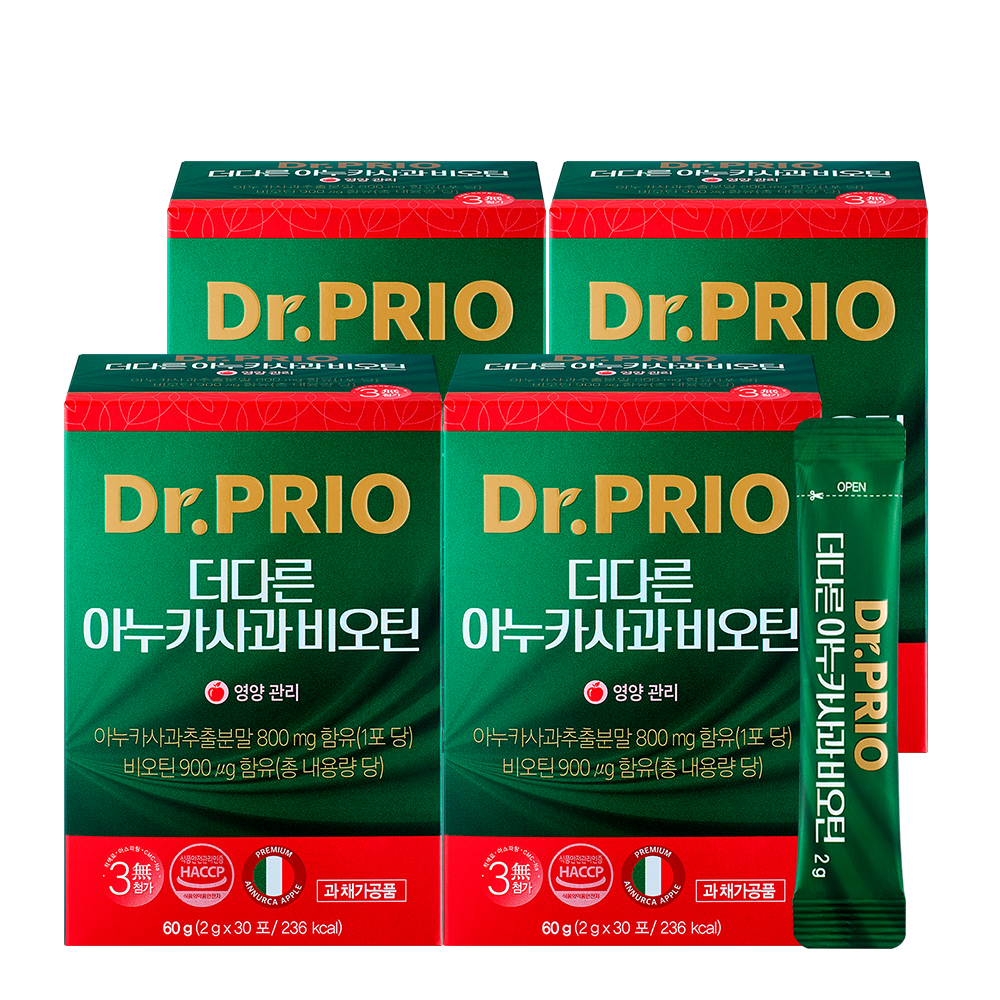 <b>닥터프리오</b> 아누카사과 비오틴 맥주효모 60g 30포 4박스 4개월분
