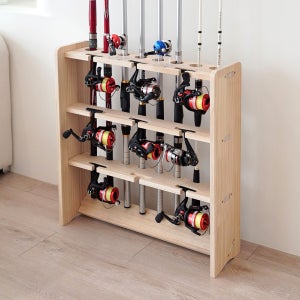 국내제작 스탠드형 멀티8+9+2 원목 낚시대거치대 로드거치대 낚시대받침 진열대 릴낚시받침대