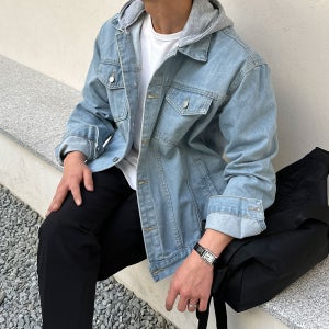 남녀공용 데일리 후드 탈부착 남자 오버핏 데님 청자켓
