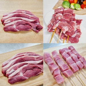 국내산 돼지고기 캠핑 바베큐 세트 1kg 냉장육 앞다리살 구이용 꼬치 뒷다리살 전지 후지