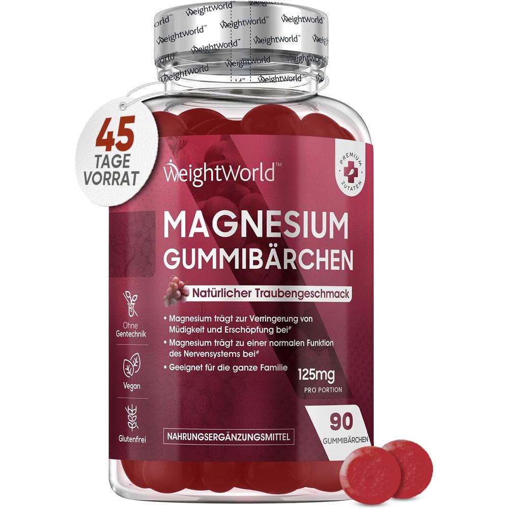 독일 <b>웨이트월드</b> WeightWorld Magnesium Gummy Bears 마그네슘 구미 125 mg 포도맛 90정