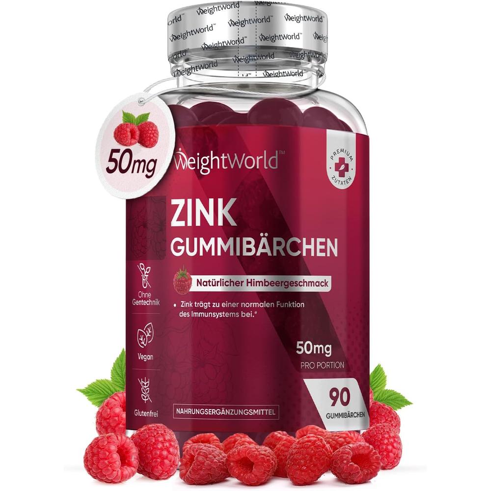 독일 <b>웨이트월드</b> WeightWorld Zinc Gummy Bear 아연 구미 25 mg 라즈베리맛 90정