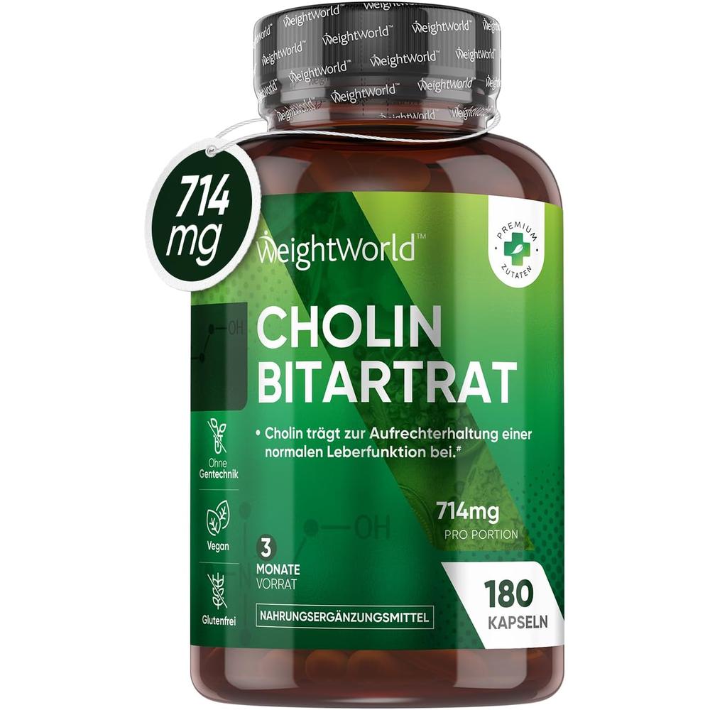 독일 <b>웨이트월드</b> WeightWorld Choline 콜린 714 mg 리버 트리트먼트 주석산수소콜린 180정
