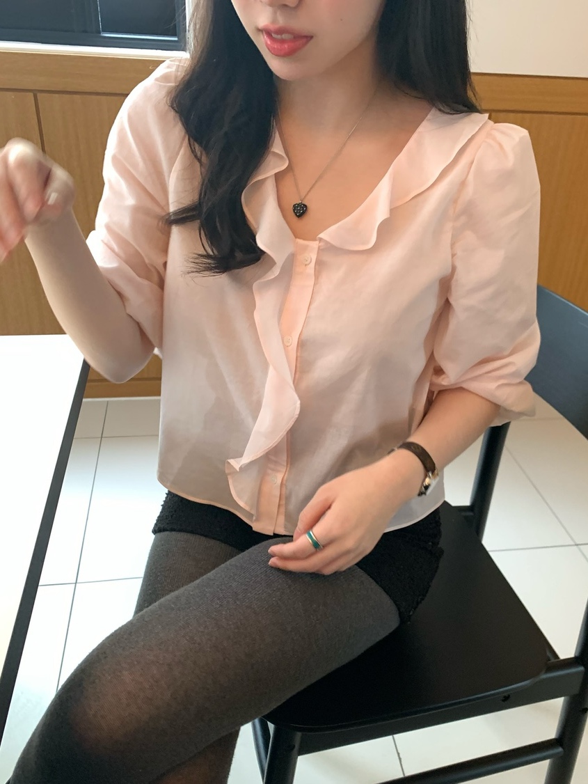 (당일)러플블라우스 셔링 프릴카라 프릴넥 핑크 흰블라우스